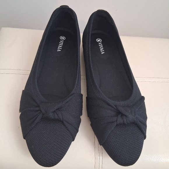 Vivaia Bibi Round-Toe Knotted Sustainable Ballet Flats In Deep Ebony Size 9.5 - Picture 3 of 9
